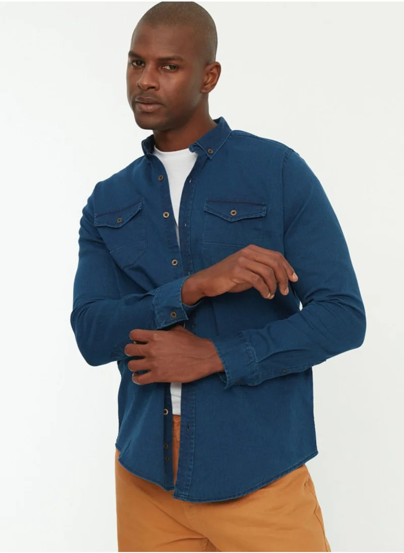trendyol Dark Wash Regular Fit Denim Shirt