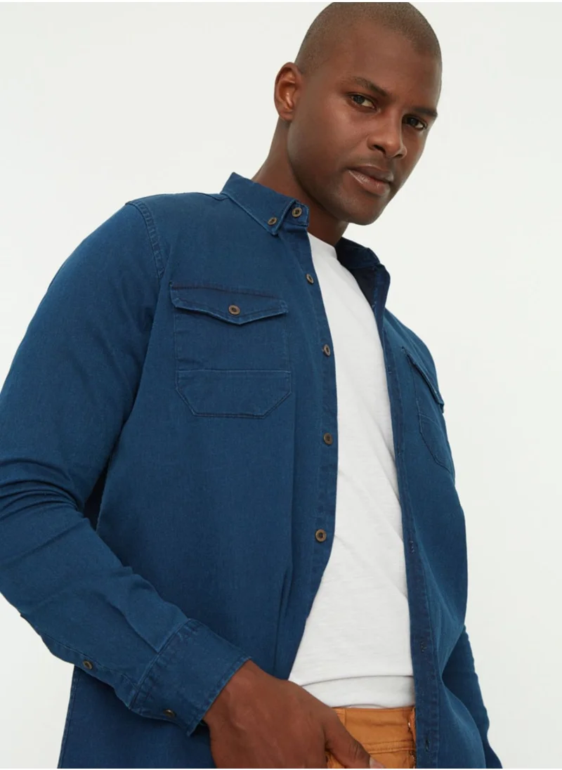 trendyol Dark Wash Regular Fit Denim Shirt