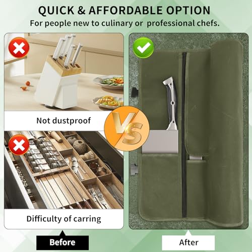 lelezone Chef Knife Roll Bag,Waterproof Waxed Canvas Knife Case Holds,Knives Roll Bags for Chefs Professional with Adjustable Strap,Chef Backpack with 11 Knife Slots and a Large Zippered Pocket - Image 4
