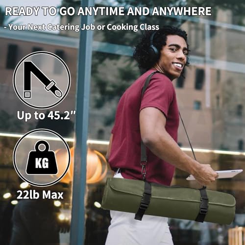 lelezone Chef Knife Roll Bag,Waterproof Waxed Canvas Knife Case Holds,Knives Roll Bags for Chefs Professional with Adjustable Strap,Chef Backpack with 11 Knife Slots and a Large Zippered Pocket - Image 5