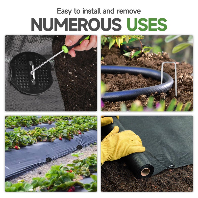 JELNER Garden Stakes,6 Inch 11 Gauge 100pcs Galvanized Landscape Staples + 100pcs Gaskets + 1Pick Hook, Tent Stakes Landscaping Fabric SOD Pins for Weed Fabric Barrier,Groud Cover,Fence - Image 4