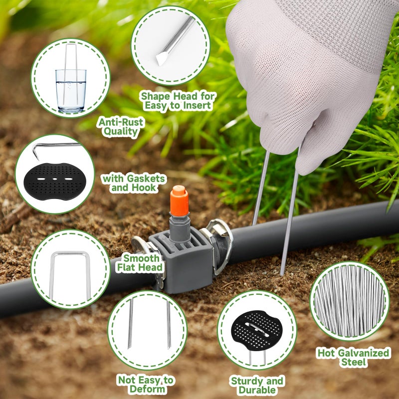 JELNER Garden Stakes,6 Inch 11 Gauge 100pcs Galvanized Landscape Staples + 100pcs Gaskets + 1Pick Hook, Tent Stakes Landscaping Fabric SOD Pins for Weed Fabric Barrier,Groud Cover,Fence - Image 3
