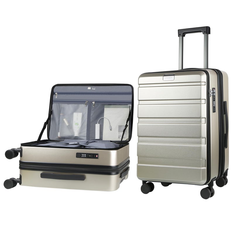 KROSER Carry On Luggage with Spinner Wheels & Built-in TSA Lock, Expandable Top Opening Hard Shell Suitcase Large Capacity Durable Rolling Luggage with USB Port, Carry-On 20-Inch, Champagne - Image 1
