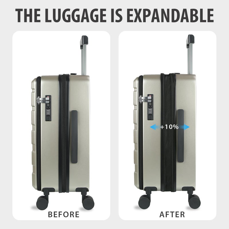 KROSER Carry On Luggage with Spinner Wheels & Built-in TSA Lock, Expandable Top Opening Hard Shell Suitcase Large Capacity Durable Rolling Luggage with USB Port, Carry-On 20-Inch, Champagne - Image 5