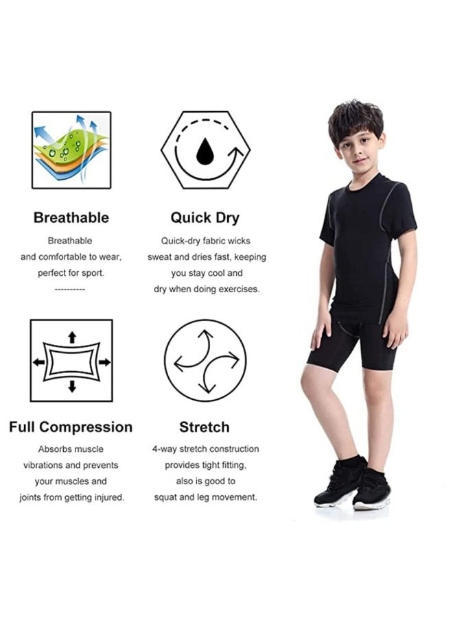GGEROU Boys Compression Shirts Short Sleeve and Athletic Running Shorts Set, Athletic Compression Tops, Quick Dry Workout Sets for Boy  - Image 2