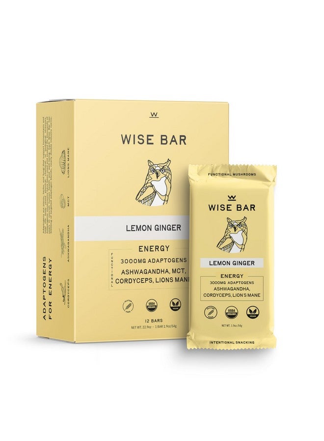 Health & Household Wise Bar Adaptogen Mushroom Nutrition Bars | Lemon Ginger Flavor | 12 Count | Daily Dose Of 3,000Mg Functional Mushrooms And Adaptogens Per Bar | Organic Nutrition Bars, Vegan Nutrition Bars, Gluten Free Nutrition Bars | Date Based | Cordyceps, Ashwagandha, Mct, Lion'S Mane | Energy - Image 1