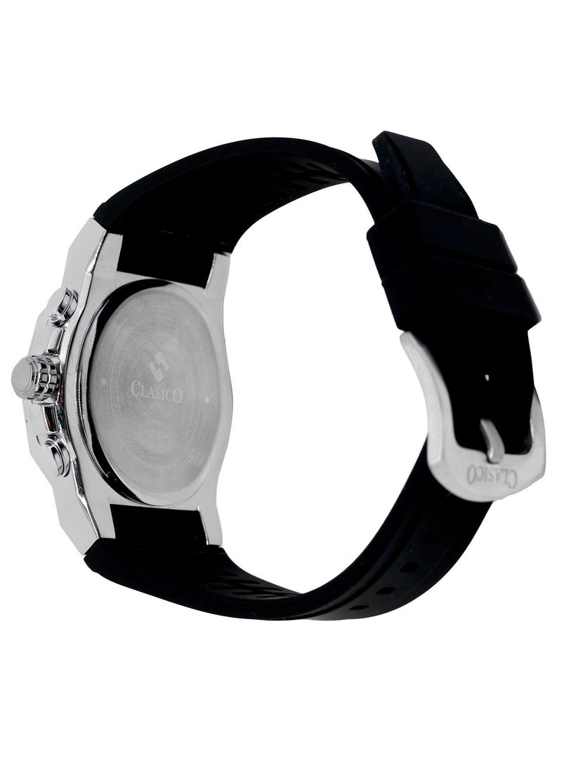 Clasico ساعة فلوكسار كرونوغراف بـ 6 عقارب – إصدار كرونوغراف من الفولاذ الفضي مع حزام سيليكون فاخر – حركة عيار Y121 النخبوية – تصميم مقاوم للماء - Image 3