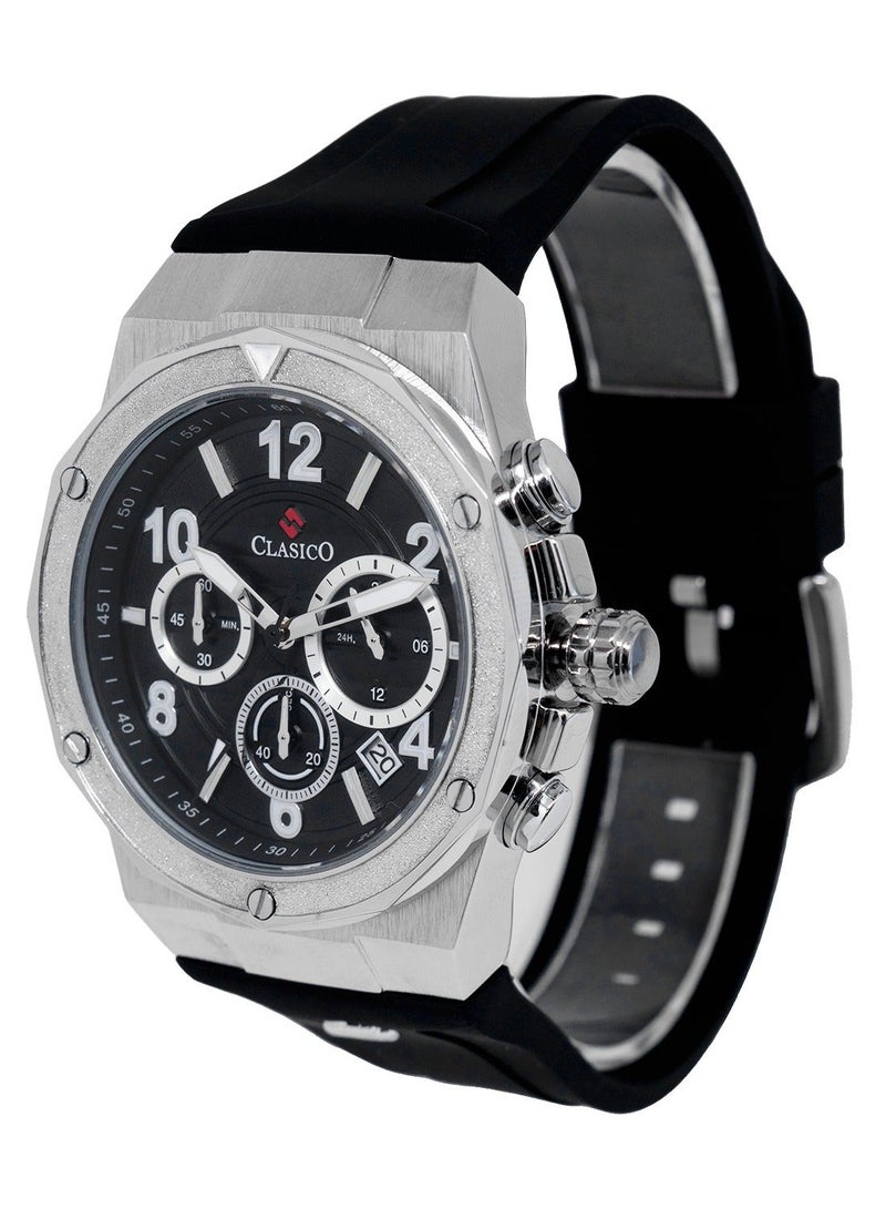 Clasico ساعة فلوكسار كرونوغراف بـ 6 عقارب – إصدار كرونوغراف من الفولاذ الفضي مع حزام سيليكون فاخر – حركة عيار Y121 النخبوية – تصميم مقاوم للماء - Image 2