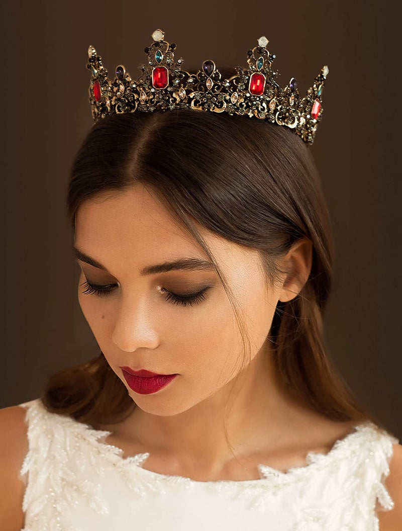 SWEETV Jeweled Baroque Queen Crown - Rhinestone Wedding Tiaras and Crowns for Women, Black Costume Party Hair Accessories with Ruby, Victoria - Image 3