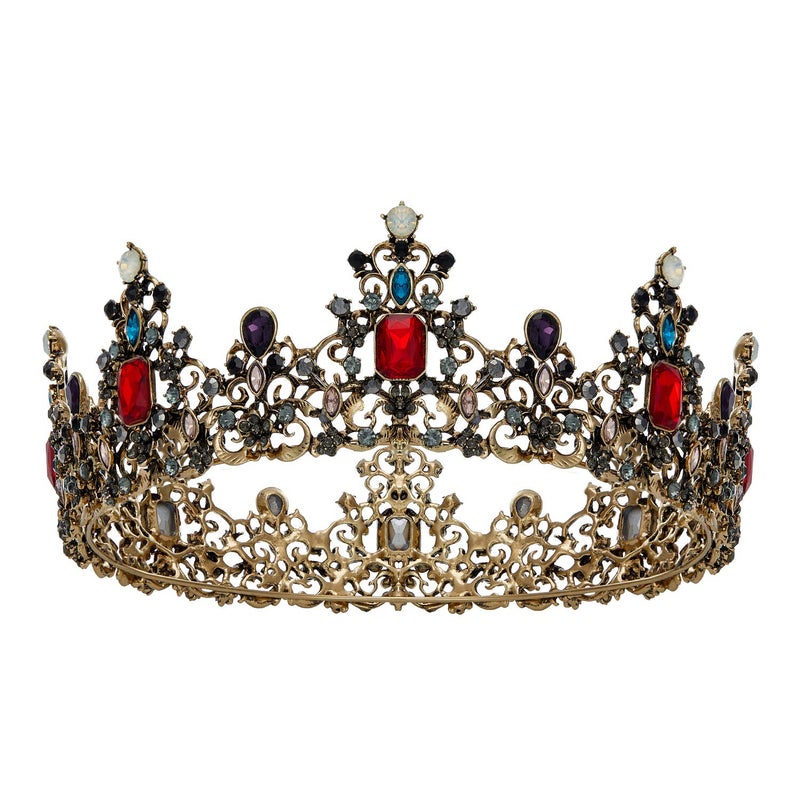 SWEETV Jeweled Baroque Queen Crown - Rhinestone Wedding Tiaras and Crowns for Women, Black Costume Party Hair Accessories with Ruby, Victoria - Image 1
