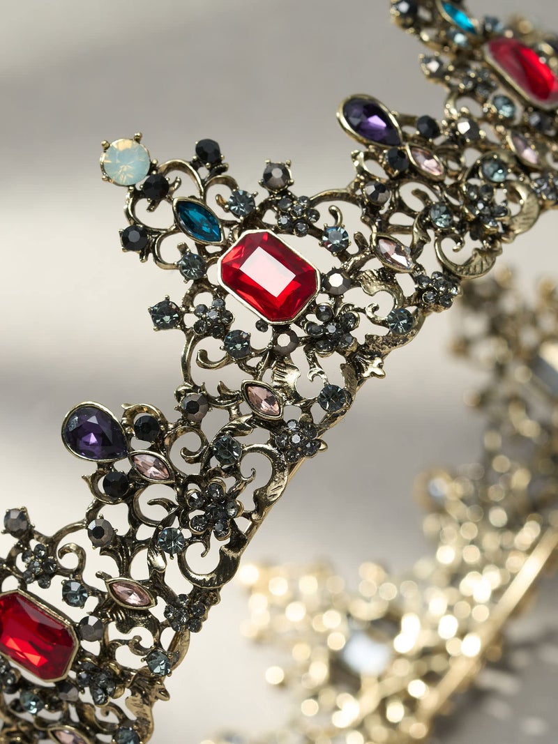 SWEETV Jeweled Baroque Queen Crown - Rhinestone Wedding Tiaras and Crowns for Women, Black Costume Party Hair Accessories with Ruby, Victoria - Image 4