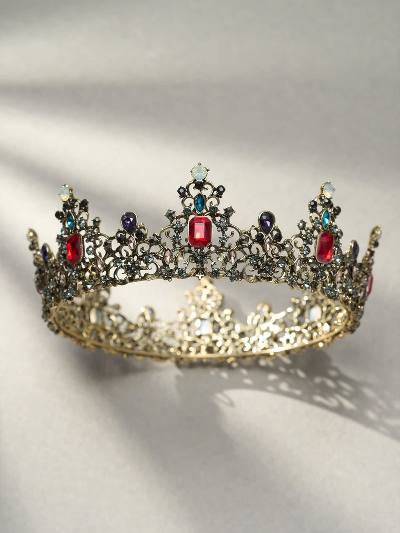 SWEETV Jeweled Baroque Queen Crown - Rhinestone Wedding Tiaras and Crowns for Women, Black Costume Party Hair Accessories with Ruby, Victoria - Image 5