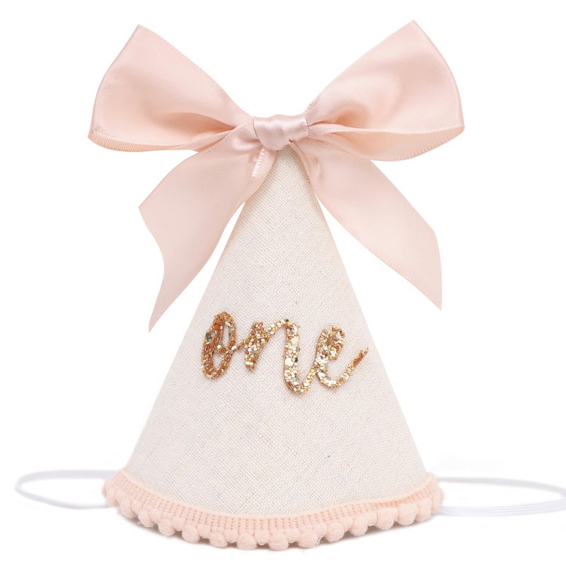 Jissoo 1st Birthday Hat With Bow Sweet One Birthday Party DecorationsGlitter Number Cone Hat Photo PropsLittle Princess Pink Bow Party HatFirst Cake Smash one