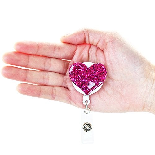 Ascrafter Bling Heart Badge Holder for Women, 5 Pack Glitter Love Heart Retractable Badge Reel Clip on ID Name Card, Colorful ID Badge Clip for ID Tag Nurse Accessories for Work - Image 3