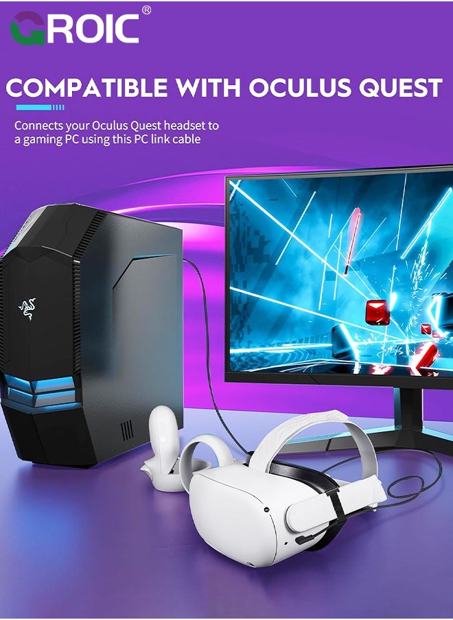 GROIC - Link Cable 16FT for Oculus Quest 3/2/Pro, Charging Cord Compatible with Pc Game, High Speed Data Transfer Cable, USB 3.0 A to C Charger Wire for VR Oculus Meta Quest Headsets - Image 1