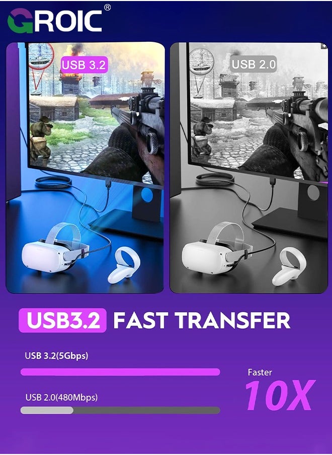 GROIC - Link Cable 16FT for Oculus Quest 3/2/Pro, Charging Cord Compatible with Pc Game, High Speed Data Transfer Cable, USB 3.0 A to C Charger Wire for VR Oculus Meta Quest Headsets - Image 1