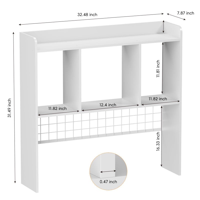 FNBAR Desktop Bookshelf,Countertop Storage Hutch with 3 Shelves for Computer Deskï¼Œ2-Tier Display Rack with Grid Panel, Multipurpose Wood Desk Hutch Storage Organizer for Home Office Dorm (White) - Image 5