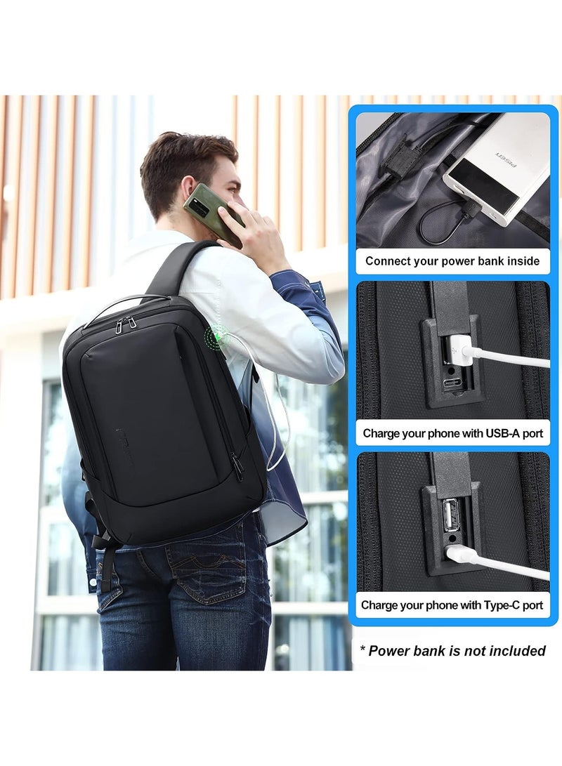 فينوين 38L FENRUIEN Business Travel Backpack for Men, Expandable Water Resistant Computer Backpack with USB Port, Black Laptop Backpack 15.6 Inch for College/Work  - Image 3
