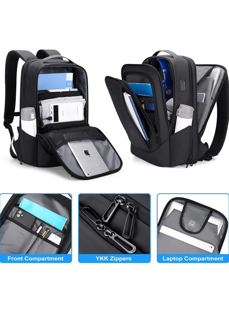 فينوين 38L FENRUIEN Business Travel Backpack for Men, Expandable Water Resistant Computer Backpack with USB Port, Black Laptop Backpack 15.6 Inch for College/Work  - Image 4