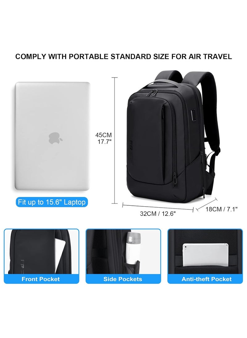 فينوين 38L FENRUIEN Business Travel Backpack for Men, Expandable Water Resistant Computer Backpack with USB Port, Black Laptop Backpack 15.6 Inch for College/Work  - Image 5