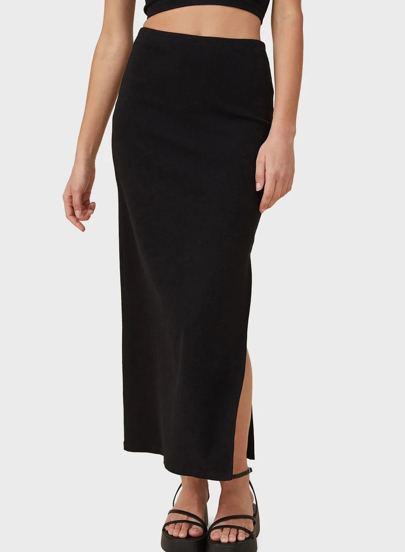 Cotton On Side Slit Ribbed Maxi Skirt