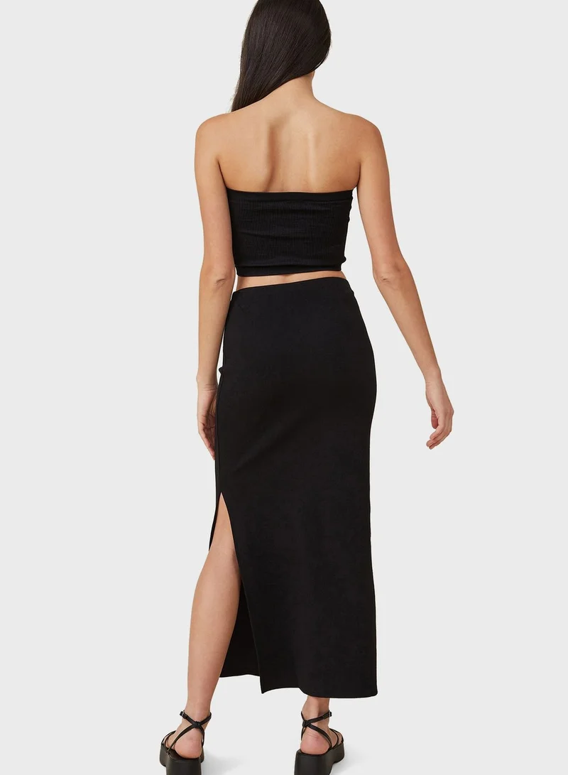 Cotton On Side Slit Ribbed Maxi Skirt