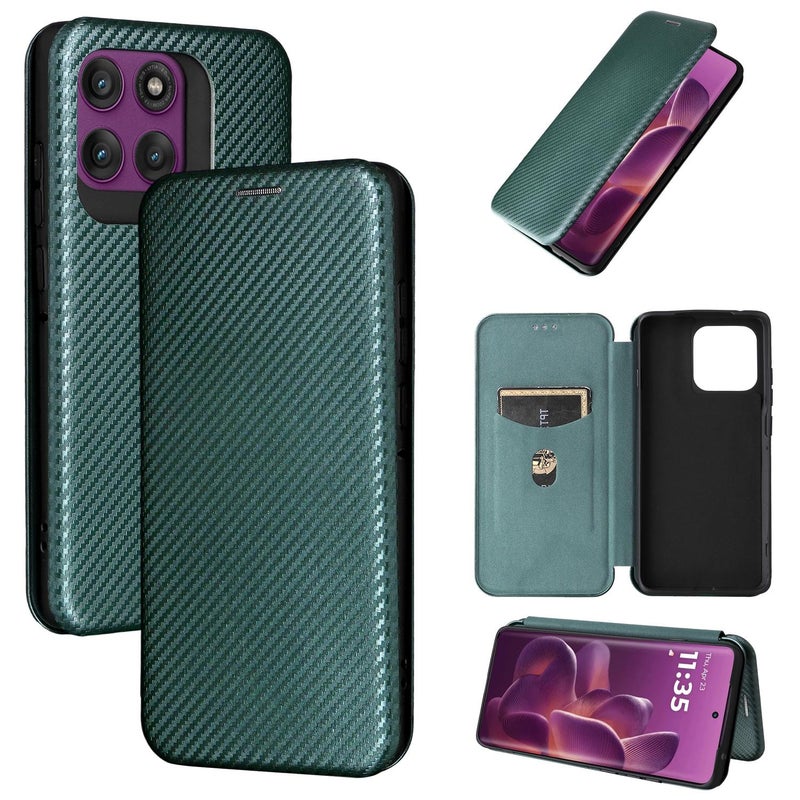 erorex For Motorola Edge 60 Pro Carbon Fiber Texture Flip Leather Phone Case(Green) - Image 1