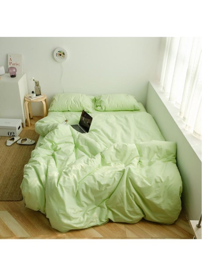 طقم مكون من 4 قطع من القطن الخالص بلون موحد بأسلوب مينيماليست مريح بحجم كينغ 220×240 سم - Image 1