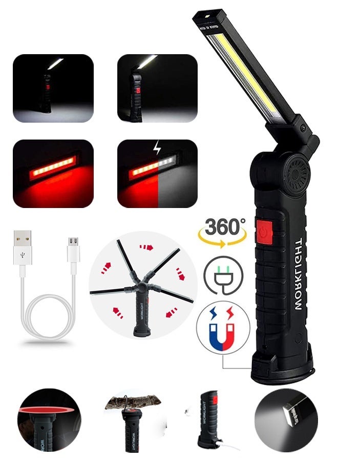 Photon LED Work Lights with 360°Rotate, USB Rechargeable COB Light with Magnetic Base and 5 Modes, Versatile Lighting for Repairs, Outdoors etc (Black) - Image 1