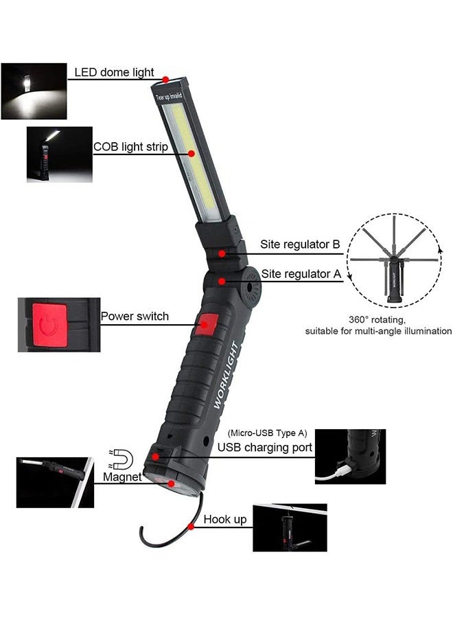 Photon LED Work Lights with 360°Rotate, USB Rechargeable COB Light with Magnetic Base and 5 Modes, Versatile Lighting for Repairs, Outdoors etc (Black) - Image 3