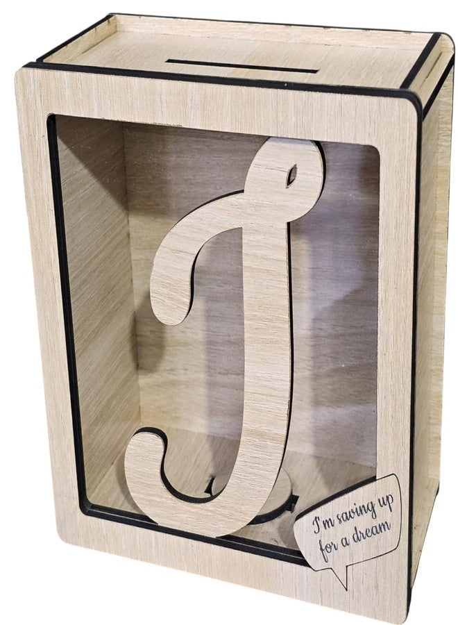 LACUM® Letter Piggy Bank - Custom Wooden Money Bank for Kids & Adults - Sunmica Coated Engineering Wood with Transparent Acrylic Front - Unique Gifts (Letter I) - Image 1