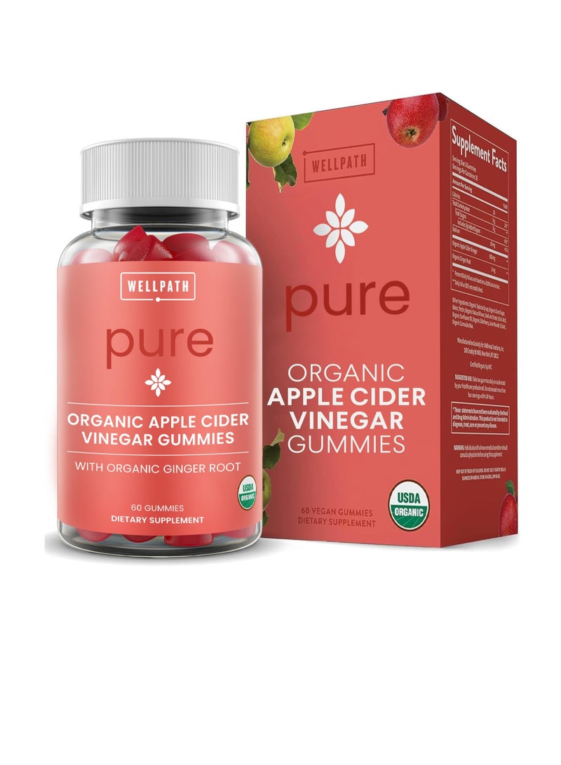 WellPath Organic Apple Cider Vinegar Gummies with The Mother - USDA Organic ACV Gummies - Ginger & Apple Cider Vinegar with Mother for Gut Health - Vegan, Non-GMO, 60 Ct - Image 1