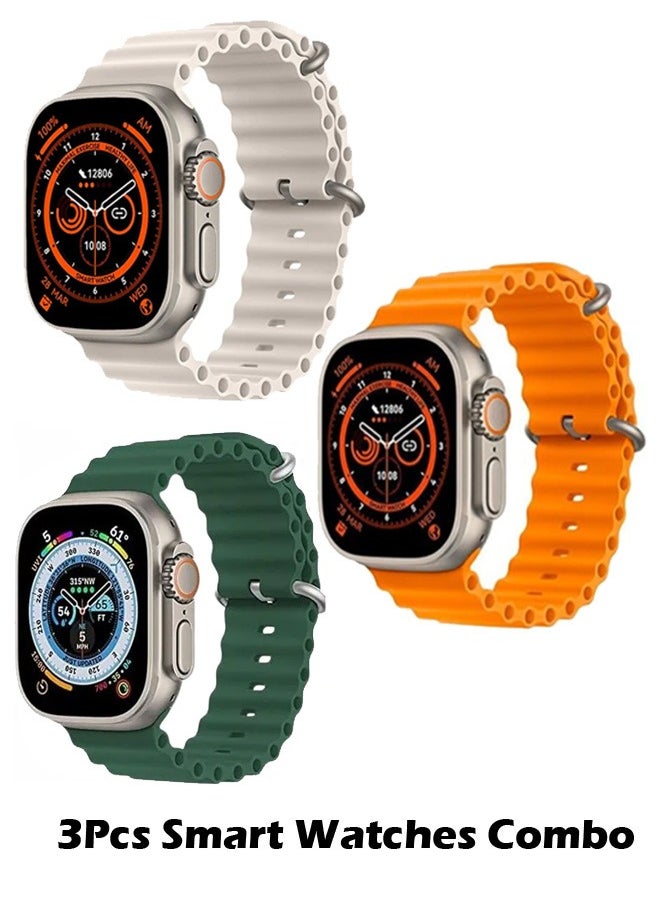 Hiwatch PRO T900 Ultra Smart Watch Combo Set, 3 unit Full Display smart watch Green, Orange, Silver  - Image 1
