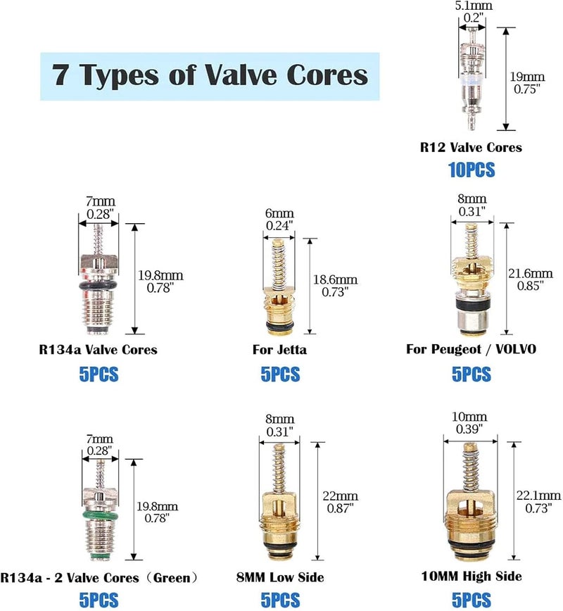 klarako AC Valve Kit, 40PCS Car Air Conditioner Valve Core Automotive Air Conditioning Refrigeration Tire Valve Stem with Remover Tool 5101791AA / 5189373AA Replacement for Chrysler - Image 2
