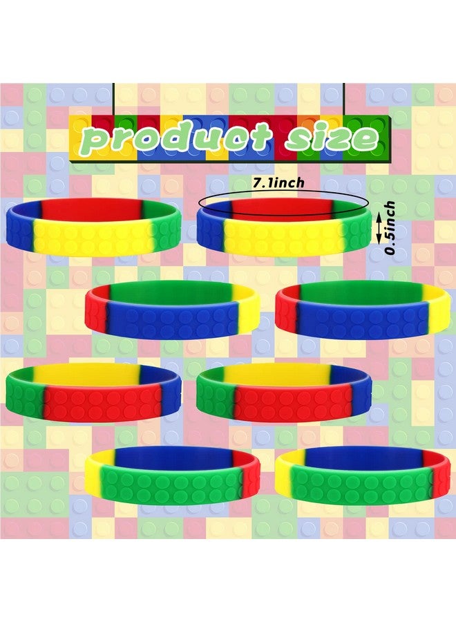 Charniol 48 Pack Color Brick Party Favors Kids Silicone Bracelet Building Block Wristbands Party Supplies For Boys Girls Birthday Party Stuffing - Image 4