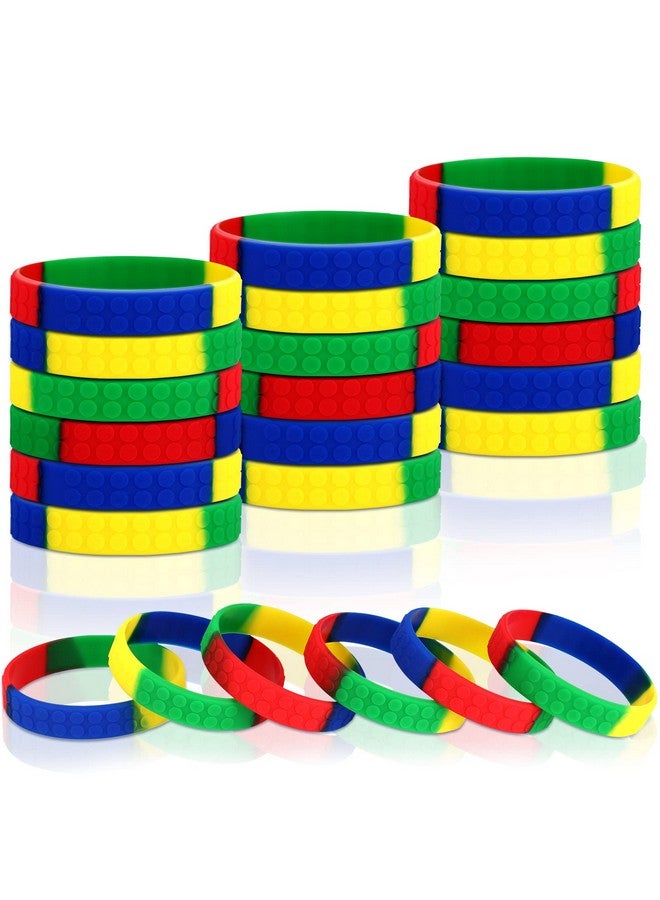 Charniol 48 Pack Color Brick Party Favors Kids Silicone Bracelet Building Block Wristbands Party Supplies For Boys Girls Birthday Party Stuffing - Image 2