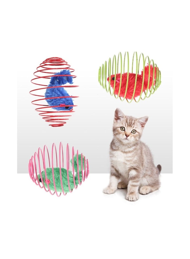 3 Pcs Caged Mice Wire Cage Rolling Balls with Plush Mice Cats Interactive Funny Toy for Cats and Kitten Randoms Colors - Image 1