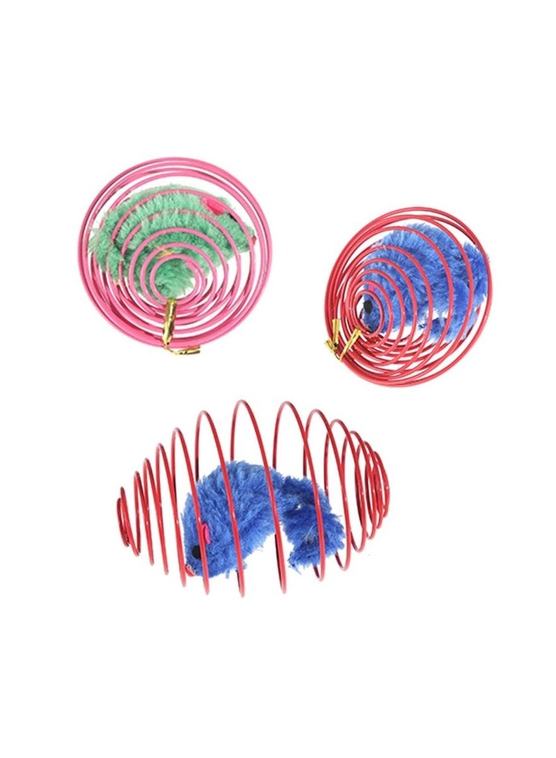 3 Pcs Caged Mice Wire Cage Rolling Balls with Plush Mice Cats Interactive Funny Toy for Cats and Kitten Randoms Colors - Image 4