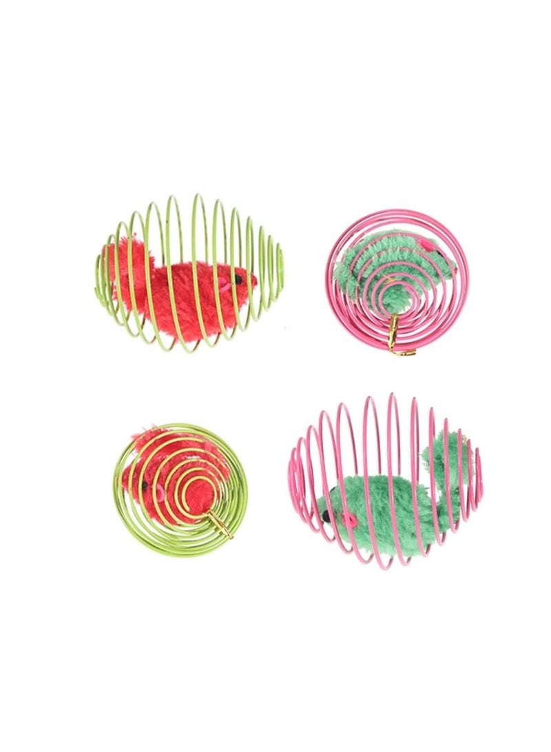3 Pcs Caged Mice Wire Cage Rolling Balls with Plush Mice Cats Interactive Funny Toy for Cats and Kitten Randoms Colors - Image 2