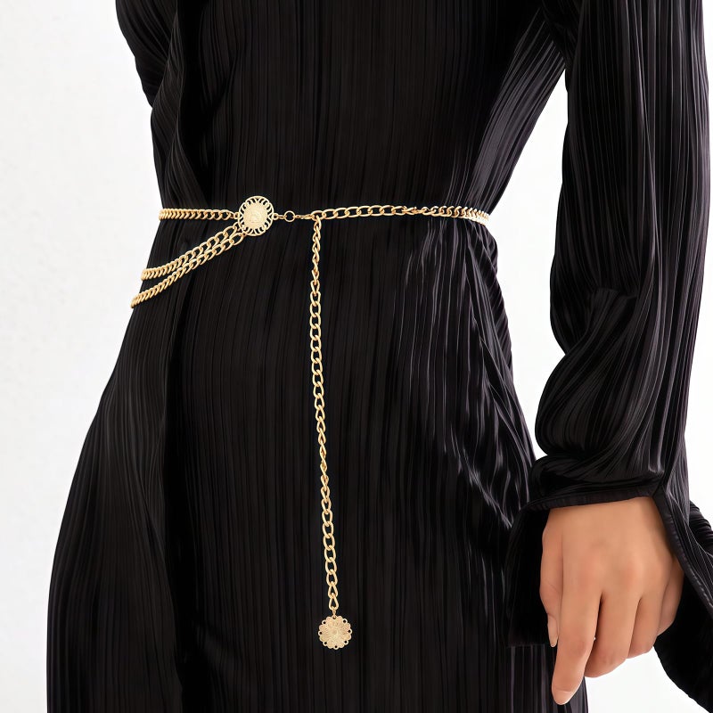 Nackiy Western Chain Belts for Women, Gold/Silver Boho Cowgirl Waist Belt, Sizes 43/47/51in, Dress & Jeans Accessory(GoldMultilayer Chains110cm) - Image 5