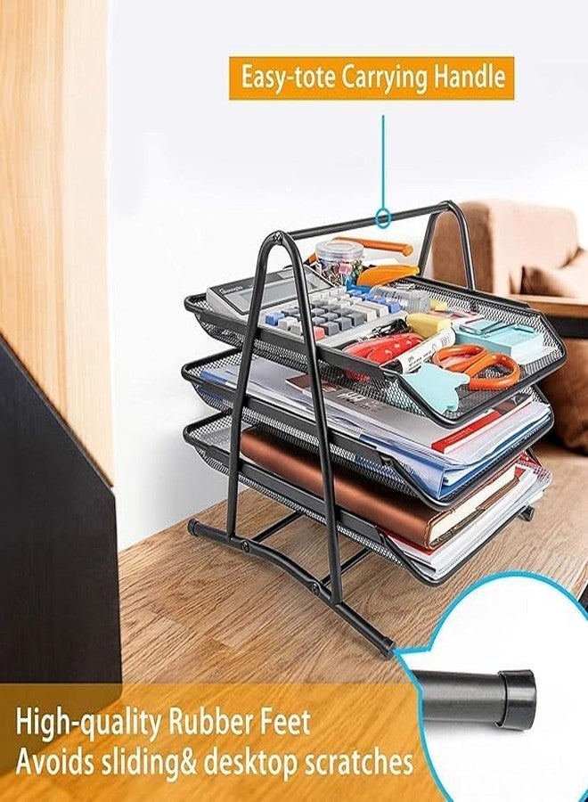 KANDPAND منظم مكتب معدني شبكي ثلاثي الطبقات من كاندبند، رف ملفات، صينية رسائل A4، حامل مستندات، منظم ملفات ومجلات معدني ثلاثي الطبقات للمكتب والمنزل (أسود) - Image 4