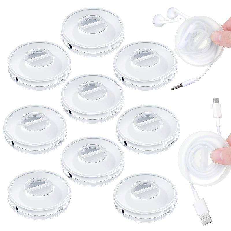 Flutesan 9 Pcs Charging Cord Organizer Portable Charger Cord Holder Round Storage Cable Winder Retractable Cable Management Flexible USB Cable Reel for Home Office Classroom, Transparent - Image 1