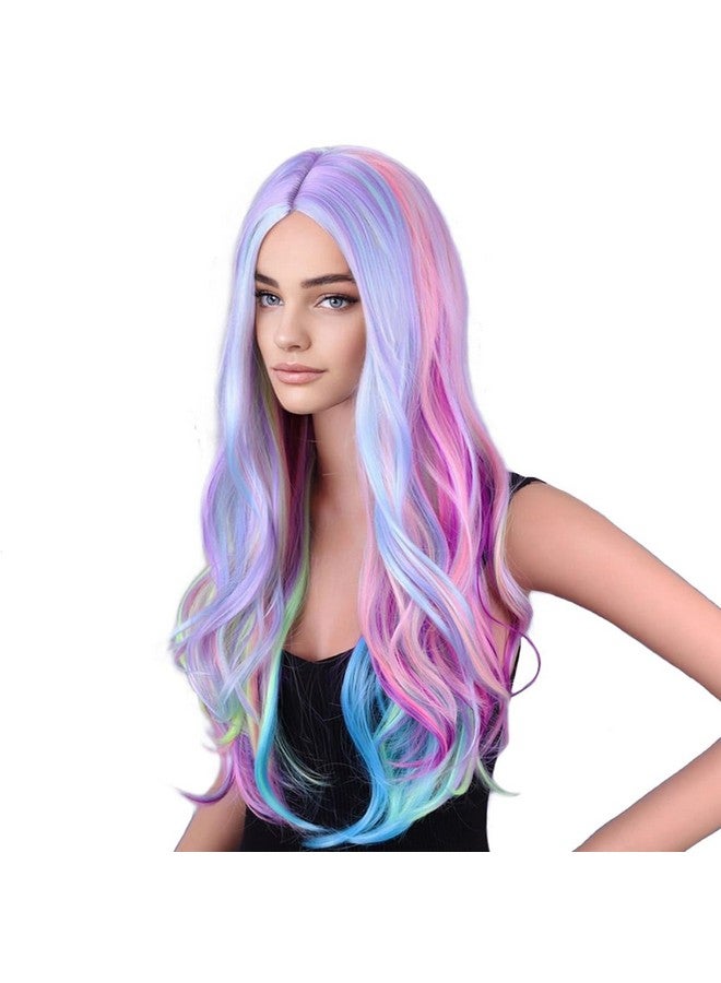 BERON RightOn Rainbow Wig Long Curly Wig Multi-Color Wig Charming Full Wigs for Cosplay Girls Party or Daily Use Wig Cap Included - Image 1