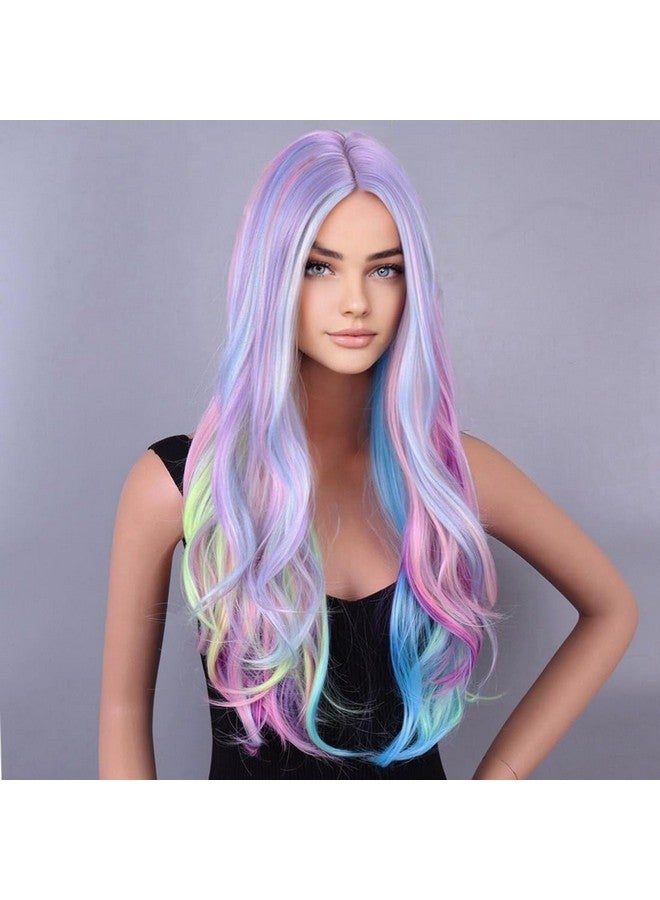 BERON RightOn Rainbow Wig Long Curly Wig Multi-Color Wig Charming Full Wigs for Cosplay Girls Party or Daily Use Wig Cap Included - Image 4