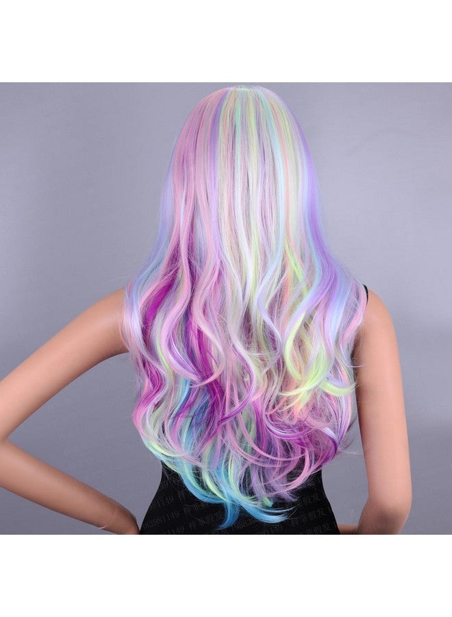BERON RightOn Rainbow Wig Long Curly Wig Multi-Color Wig Charming Full Wigs for Cosplay Girls Party or Daily Use Wig Cap Included - Image 2