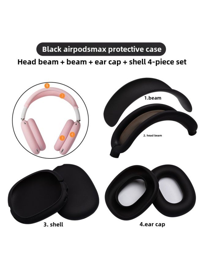 Generic - For Apple Airpods Max Silicone Head Beam Protective Cover Beam Dust-proof Bluetooth Headset Ear Movers-Specifications:Black Four-piece Set (head Beam Beam Ear Cap Shell) - Image 1