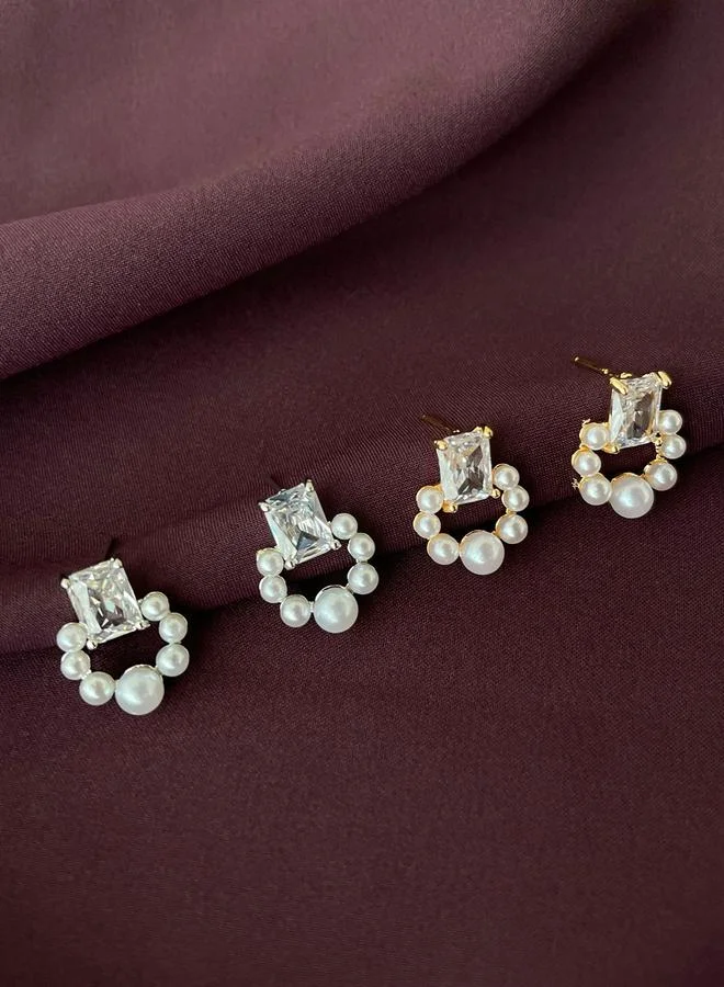 Take Two Take Two Silver Faux Pearl Square Stud Earrings