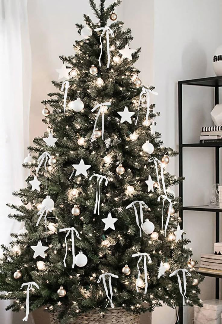 Utehilly White Vintage Velvet Bows Decorations Small Ornaments for Christmas Tree, Garland, Wreath, Door, Outdoor (24 Pcs, 5 * 7 Inch) - Image 4