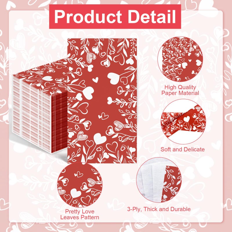 IANFEPH 100PCS Red Heart Love Leaves Valentines Day Napkins Disposable Hand Towels for Bathroom 3 Ply Love Heart Paper Napkins Decorative Guest Napkins for Wedding Valentines Day Anniversary Party Decoration  - Image 2