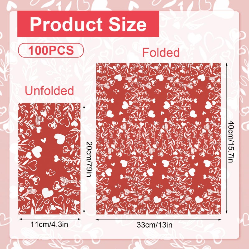IANFEPH 100PCS Red Heart Love Leaves Valentines Day Napkins Disposable Hand Towels for Bathroom 3 Ply Love Heart Paper Napkins Decorative Guest Napkins for Wedding Valentines Day Anniversary Party Decoration  - Image 1
